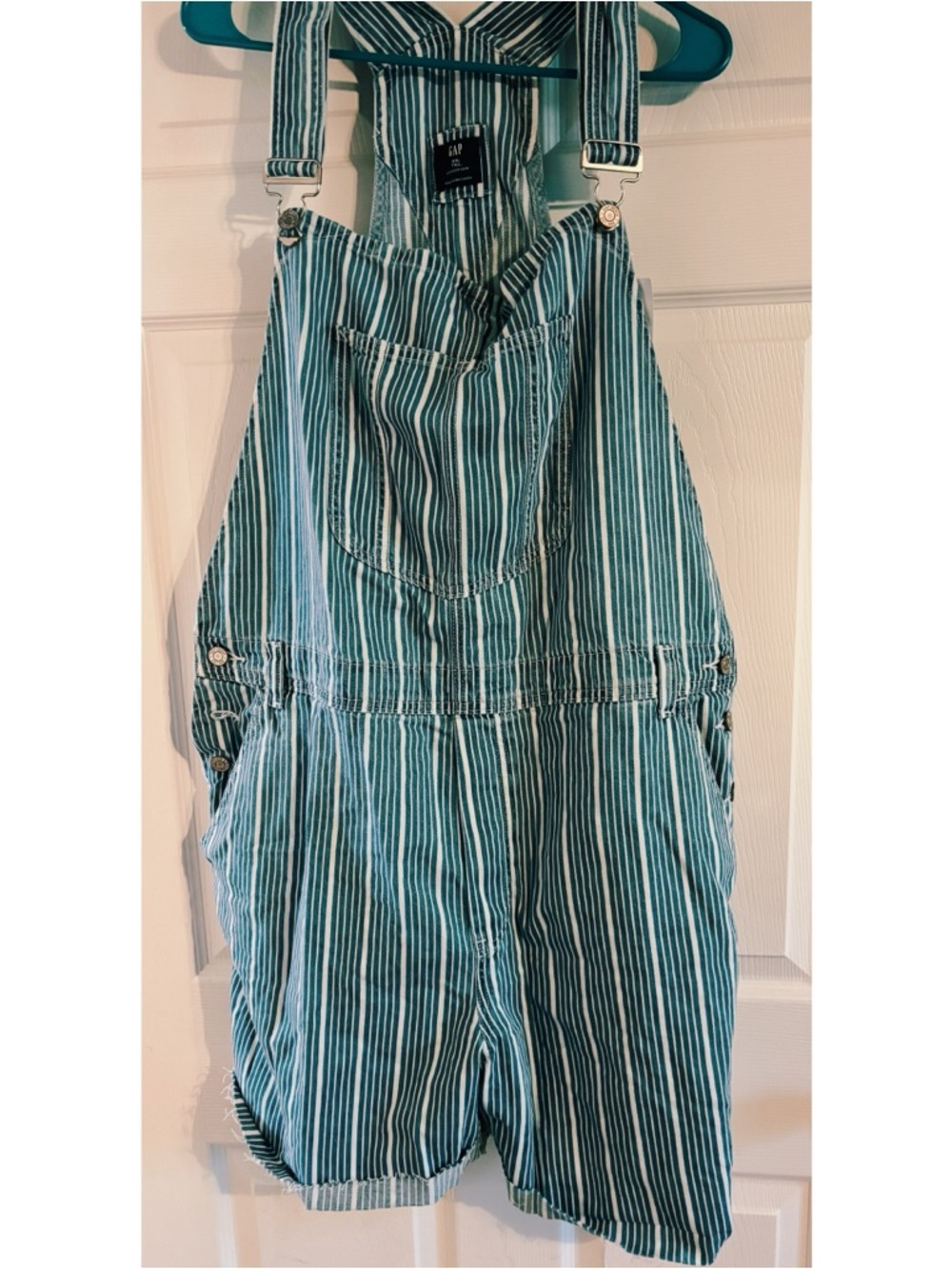 GAP Teal and White Striped Short Overalls